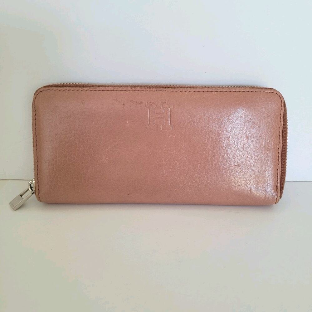 Hirofu Light Pink Zip Around Wallet Large Continental Logo‎ Designer Italian